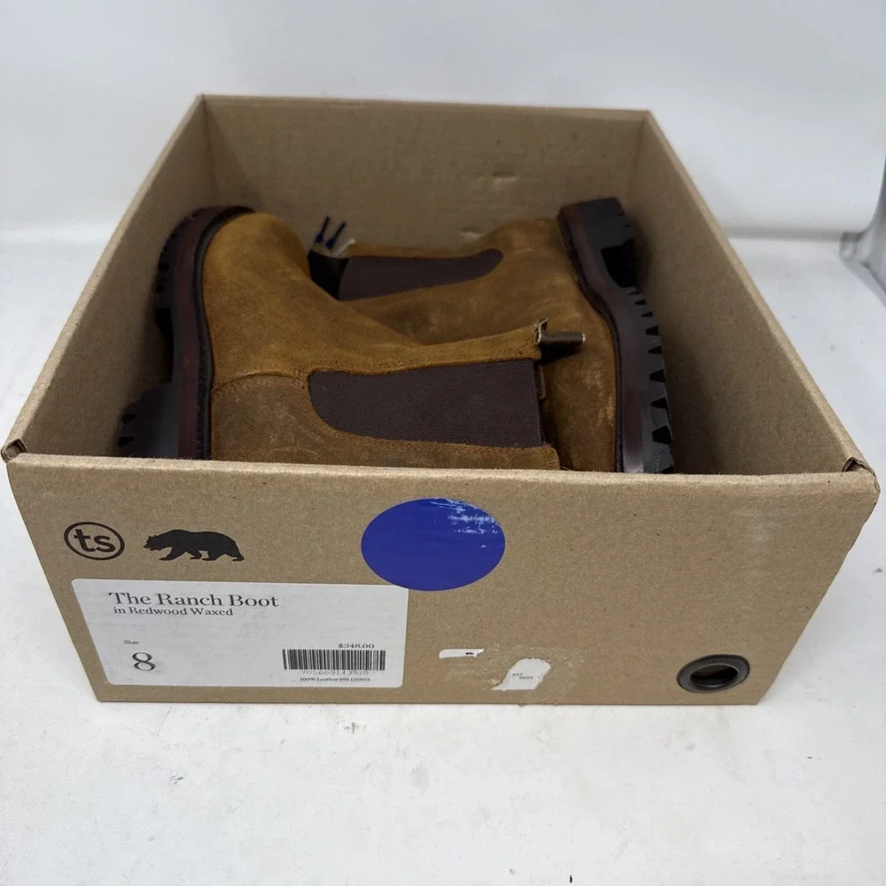 Mens 8 Taylor Stitch Ranch Boot Redwood Waxed Suede Chelsea Ankle Vibram Brown
